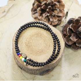 천연옻칠 오방색포인트 목탁장식 팔찌 2mm