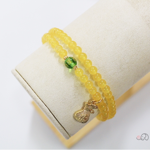 복주머니메달 호박 팔찌 4mm(두줄팔찌)