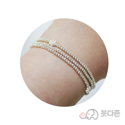 92.5 실버 연꽃주불 세줄 팔찌 2mm