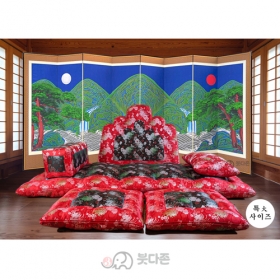 명품 5봉 보료방석 특대 - 홍색 /수박색 사군자국화 (JB0900)