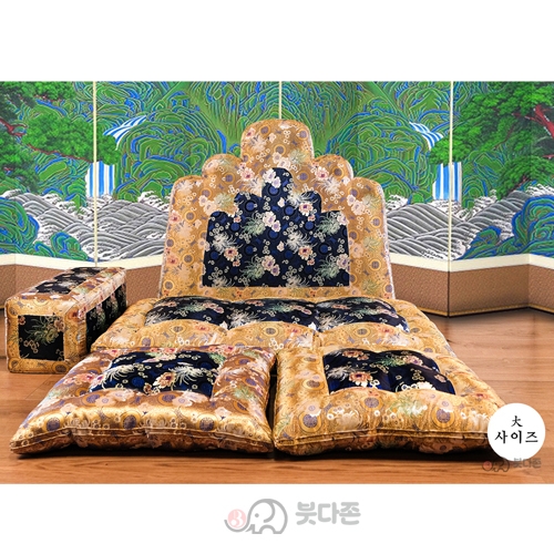 명품 5봉 보료방석 특대 - 황금/검정색 사군자국화 (JB0901)