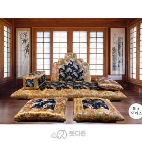 명품 5봉 보료방석 특대 - 황금/검정색 사군자국화 (JB0901)