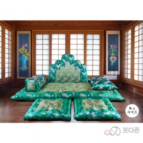 명품5봉 보료방석 특대  - 초록색/연두색 사군자국화 (JB0903)