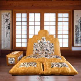 명품5봉 보료방석 대  - 황금겨자 양단/흰색 자수단  (JB0920)