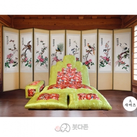 명품5봉 보료방석 대 - 황녹색 양단/홍색 자수단  (JB0924)