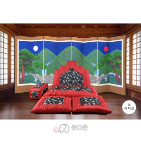 명품5봉 보료방석 대 - 홍색 양단/곤색 송학단  (JB0930)