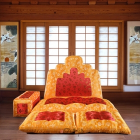 명품5봉 보료방석 대 - 황금노랑/다홍색 운학금사 (JB0910)