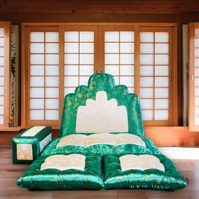 명품5봉 보료방석 대 - 비취색/미색 운학금사 (JB0911)