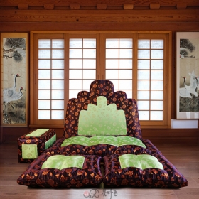 명품5봉 보료방석 대 - 진보라/형광연두 운학금사 (JB0912)