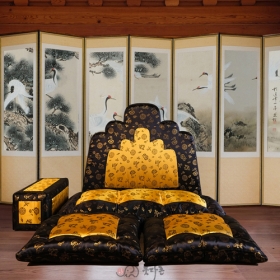 명품5봉 보료방석 대 - 검정색/황금색 운학금사 (JB0913)