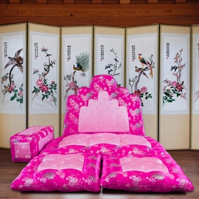 명품5봉 보료방석 대 - 꽃분홍 사군자국화 + 중분홍 양단 (JB0906)