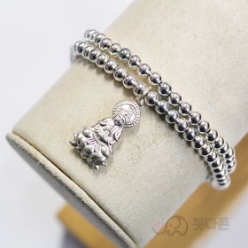 실버관음메달 두줄팔찌 4mm