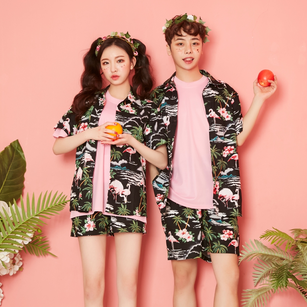 플라밍고반티 하와이안셔츠 블랙