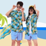 하와이안 트로피칼 셔츠 세트 블루