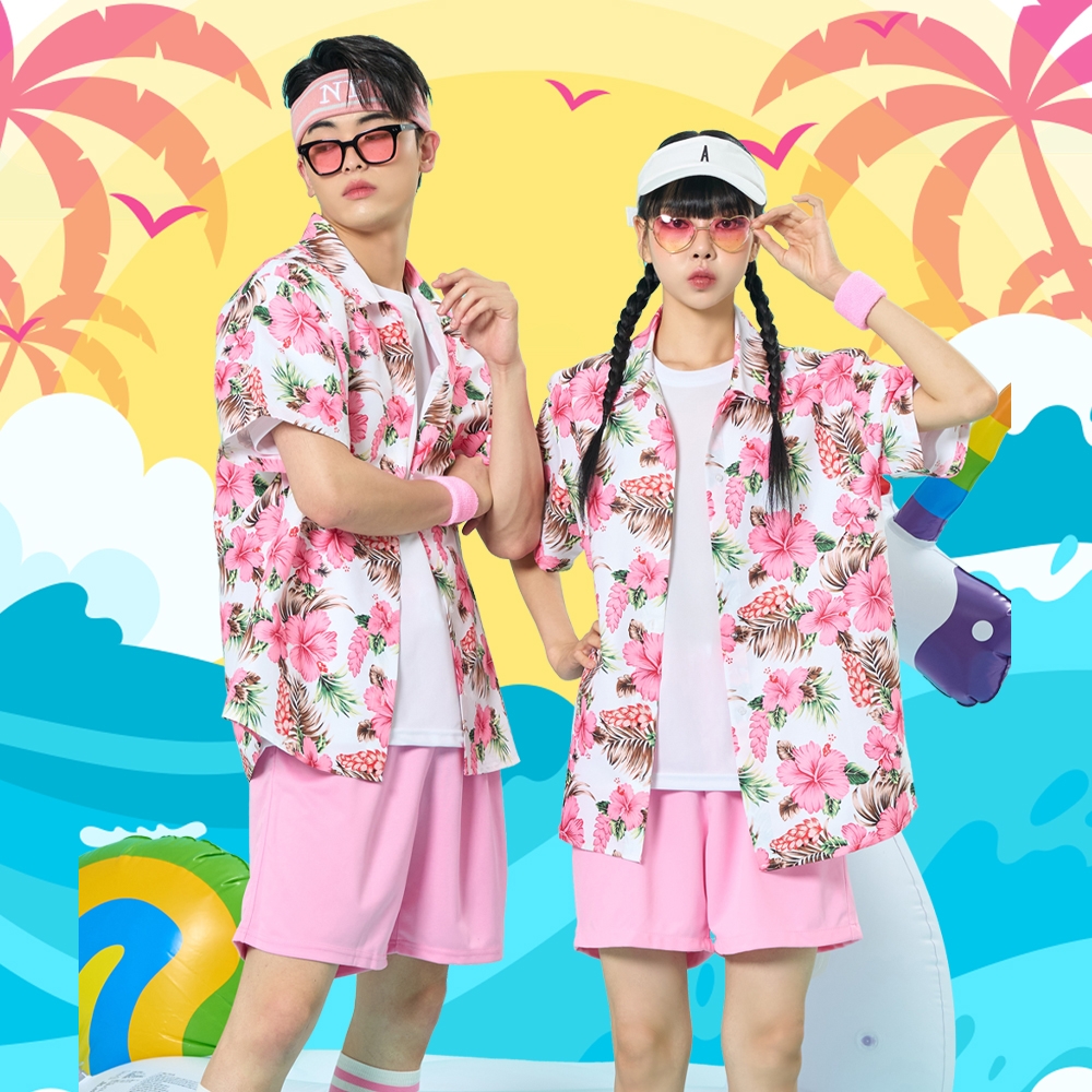 하와이안 알로하셔츠세트 핑크