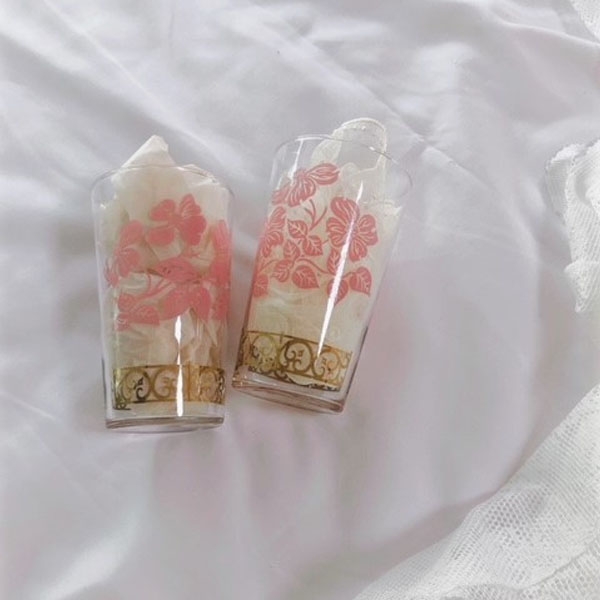 vintage flower glass cup (pink & gold)