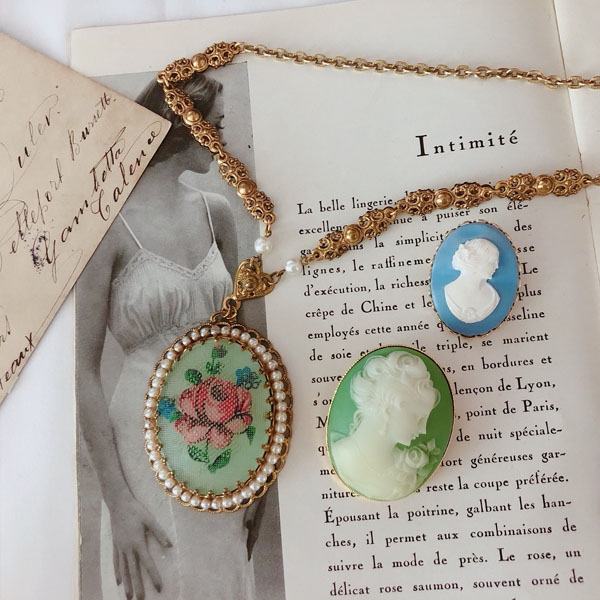 vintage cameo necklace & brooch