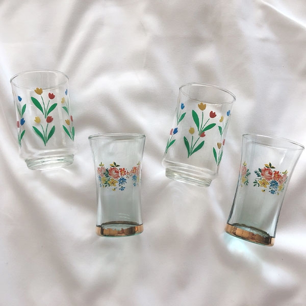 vintage flower pattern glass cup