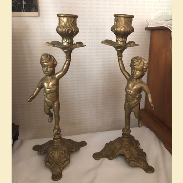 vintage boys brass candle holder