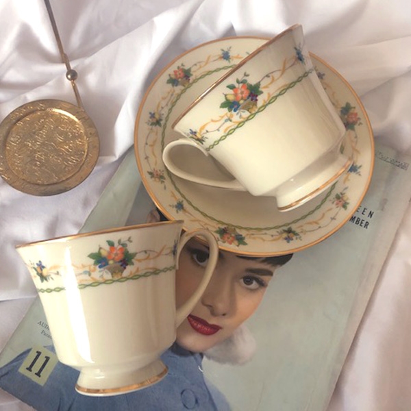 vintage yellow beige flower cup & saucer