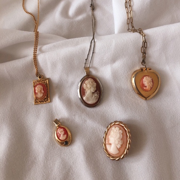 vintage pink orange cameo accs