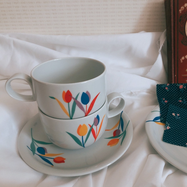 vintage rainbow tulip cup & saucer