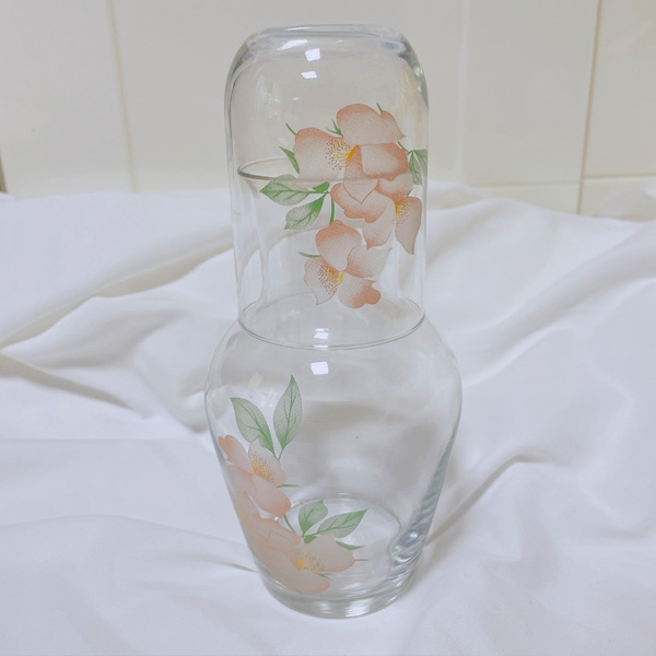 vintage pink flower glass jug set