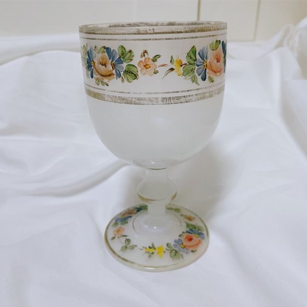 vintage milk glass floral cup