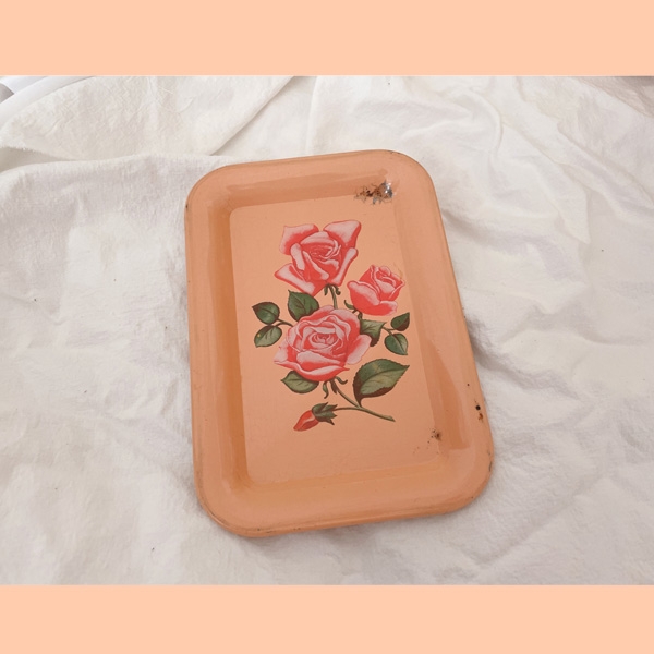 vintage peach rose tin plate