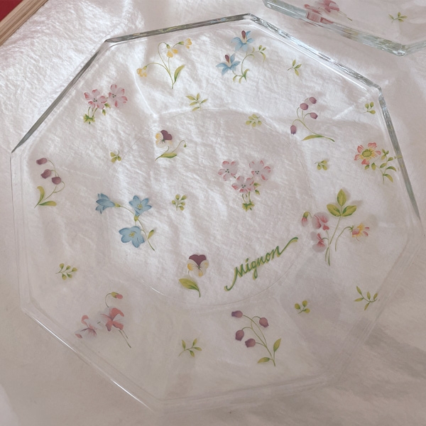 vintage floral octagon glass plate