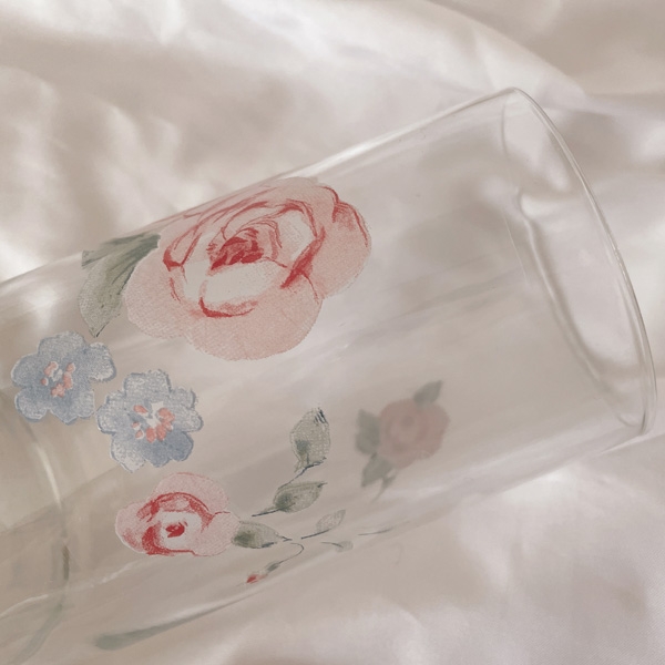vintage printing rose glass cup