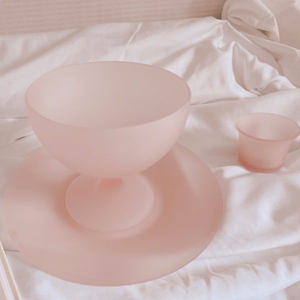 vintage pink frosted dessert bowl set