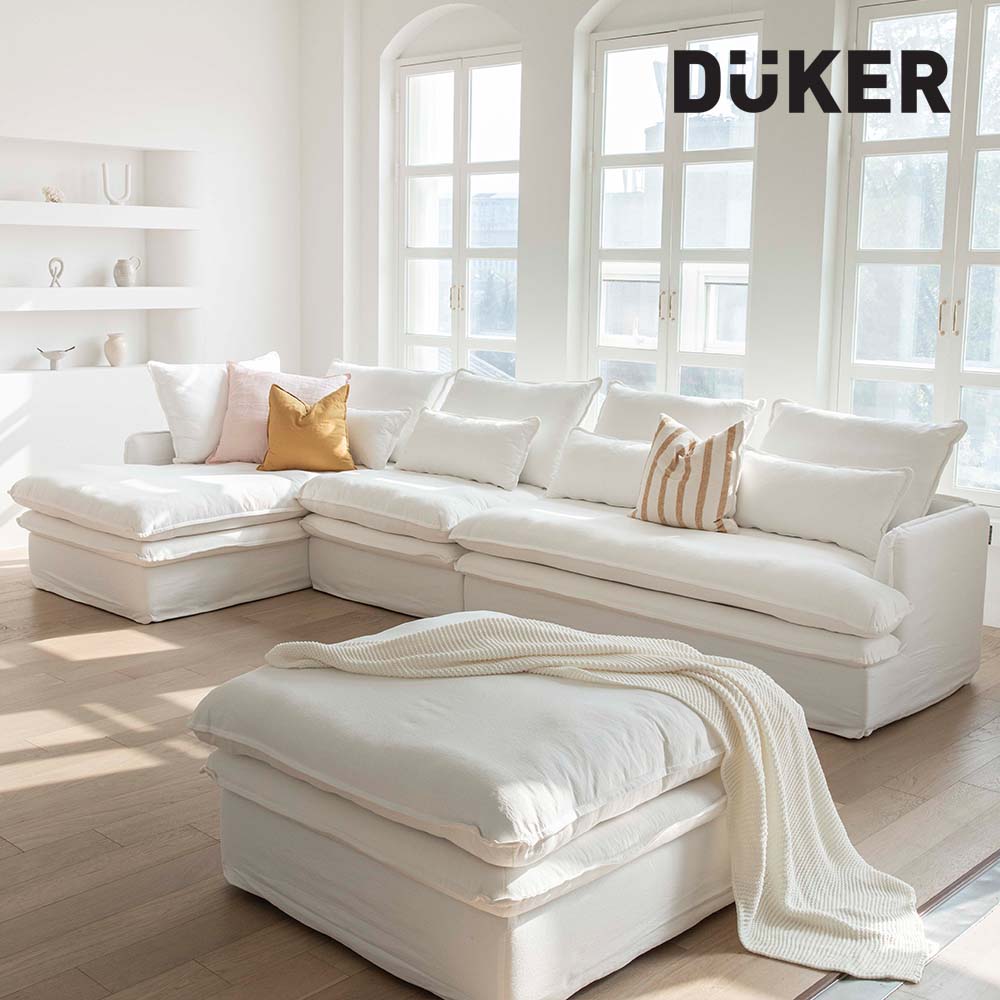 1+1커버증정 DK032 4인 카우치 코튼 화이트 워셔블+풀커버링 구스다운 패브릭 소파