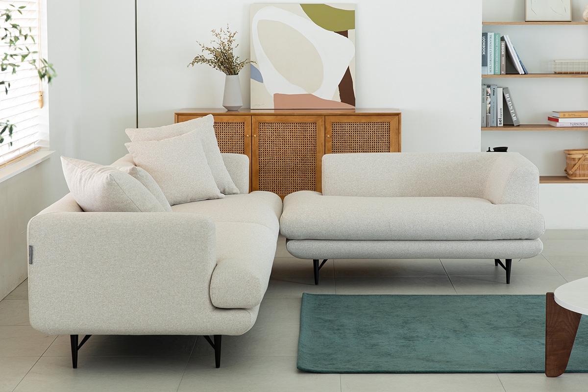 1+1커버 증정 DK080 4인 모듈형 베이지 워셔블+풀커버링 패브릭 소파