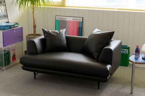 듀커소파 DK080 2인 다크 오렌지 젯 블랙 가죽소파