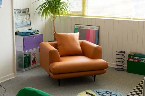 듀커소파 DK080 1인 다크 오렌지 젯 블랙 가죽소파