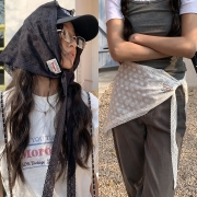 레이스멀티스카프랩스커트 레이어트스커트 스카프