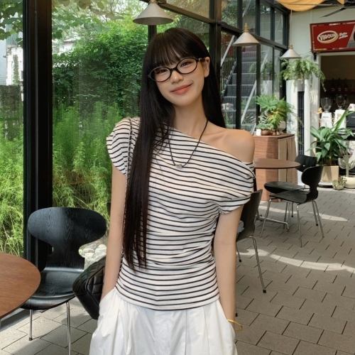 여리핏스트라이프원숄더티 오프숄더 얇은반팔 데일리티 여리핏