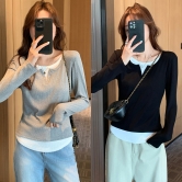 데일리배색레이어드트임골지티 모달티 레이어드티 U넥 가을