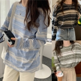 피치레이온스트라이프루즈핏긴팔티셔츠 기모티 베이직티 이너티 가을