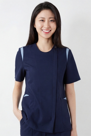 숄더배색 네이비 간호복 상의-4944