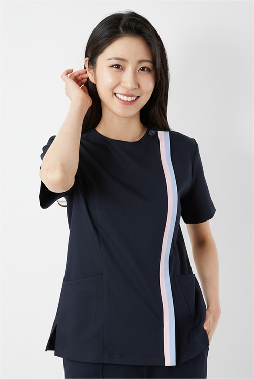 더블배색 다크네이비(PK) 간호복 상의-4974