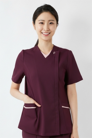 V배색 와인 간호복 상의-4951