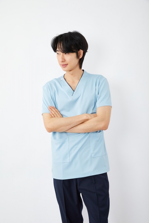V넥 라인배색 민트 상의-5920