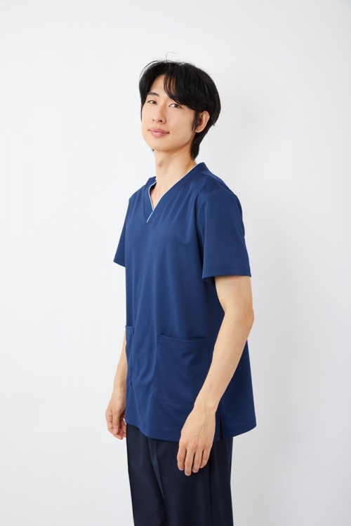 V넥 라인배색 네이비 상의-5921