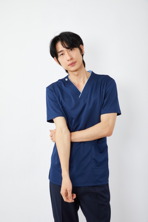 V넥 라인배색 네이비 상의-5921