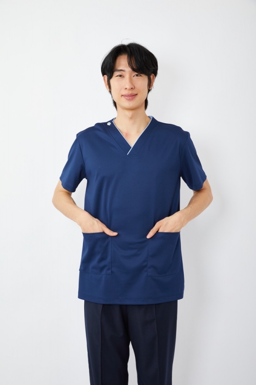 V넥 라인배색 네이비 상의-5921