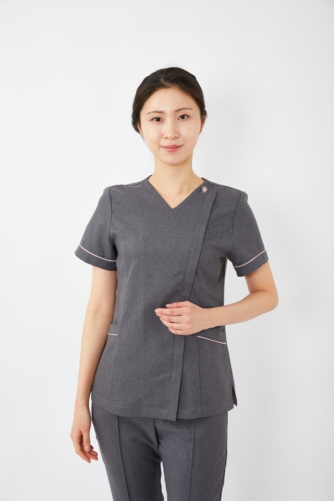 V넥 포인트 멜란지그레이 상의-1959