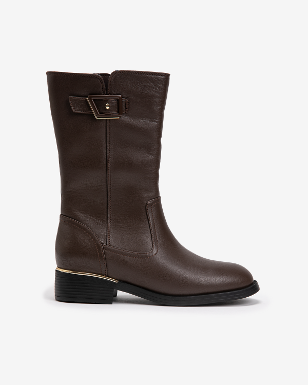 여성 두겹 버클 하프부츠