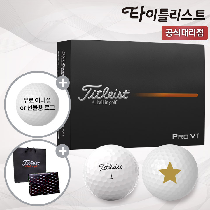 타이틀리스트 PRO V1 화이트 골프공 금별 각인 12구 선물용 홀인원 인쇄